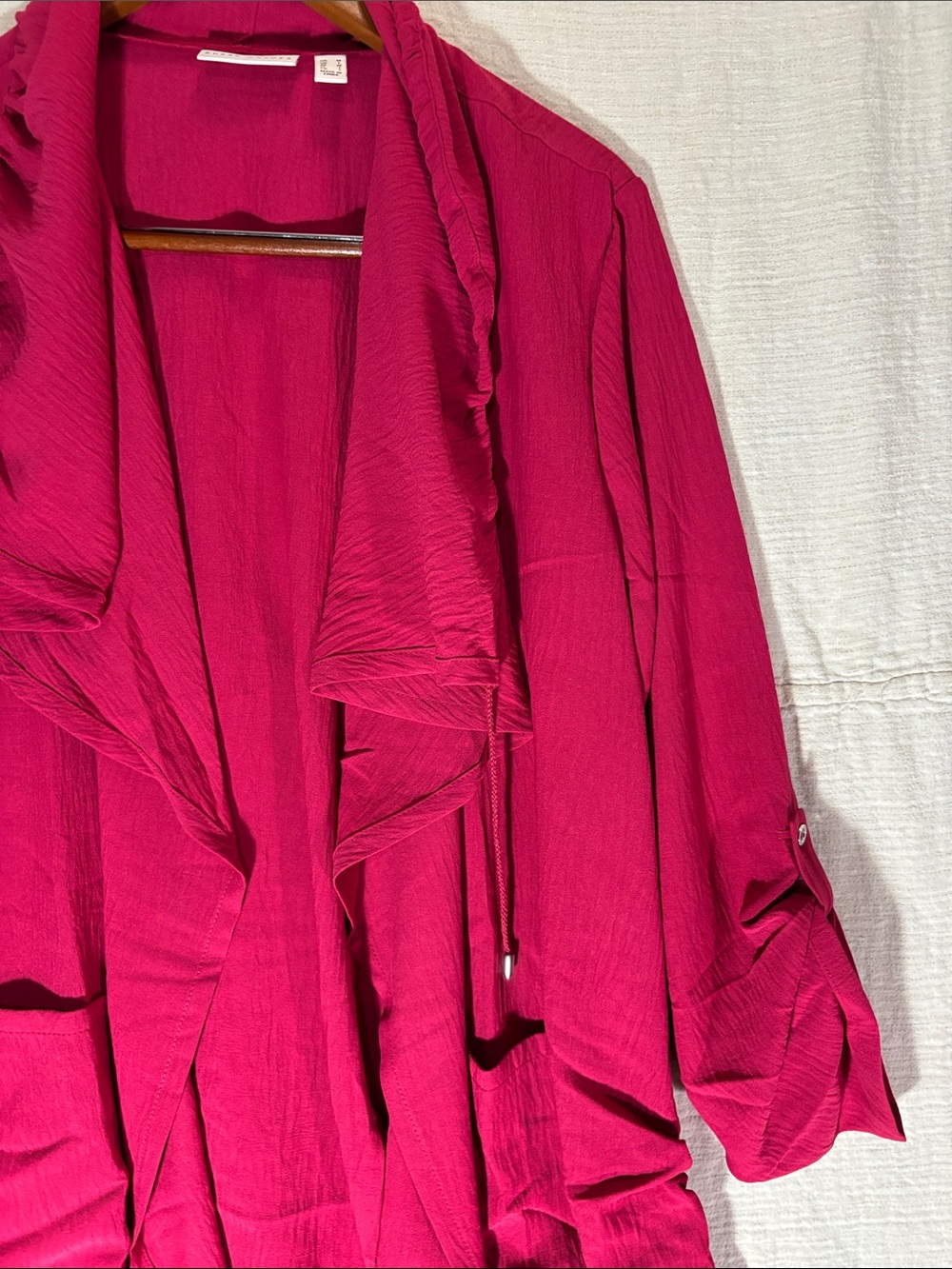 Susan Graver Raspberry Rose Crinkled Woven Drape Front Cardigan NWOT - Picture 3 of 12
